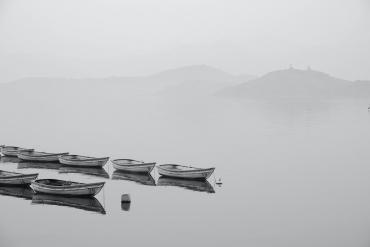 Boats on a lake - Black and White