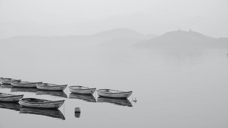 Boats on a lake - Black and White